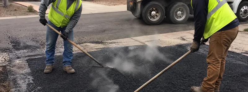 New asphalt driveway installation crew working in Arvada Colorado